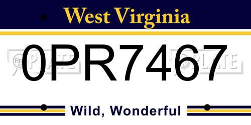 0PR7467 West Virginia License Plate
