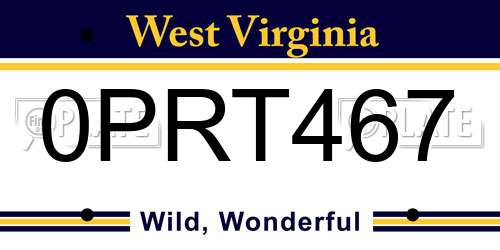 0PRT467 West Virginia License Plate