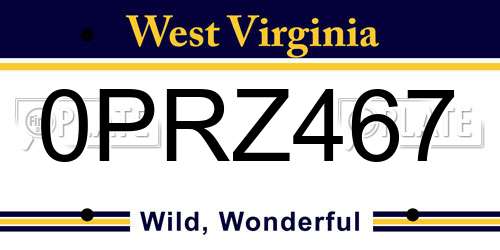 0PRZ467 West Virginia License Plate