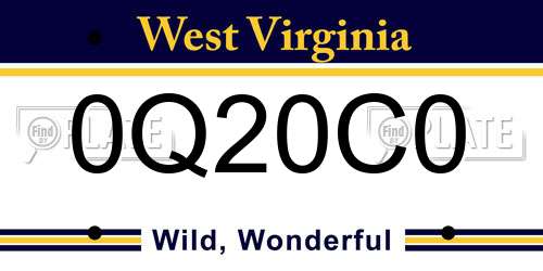 0Q20C0 West Virginia License Plate