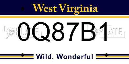 0Q87B1 West Virginia License Plate