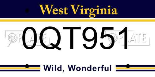 0QT951 West Virginia License Plate