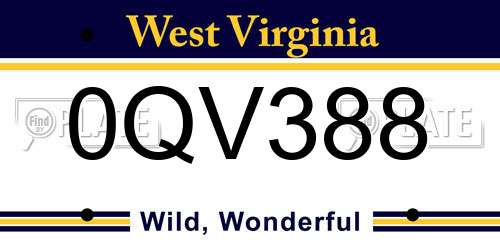 0QV388 West Virginia License Plate