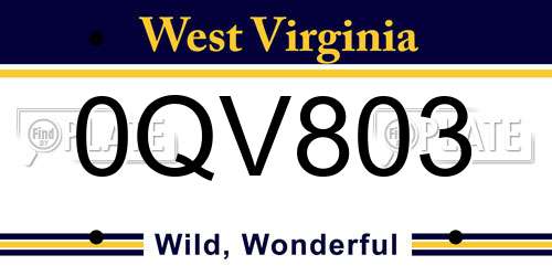0QV803 West Virginia License Plate