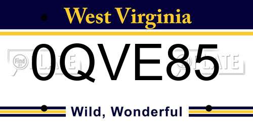 0QVE85 West Virginia License Plate