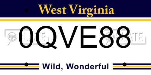 0QVE88 West Virginia License Plate