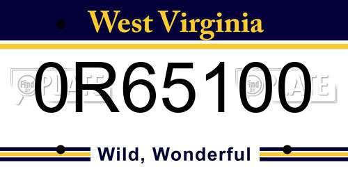 0R65100 West Virginia License Plate