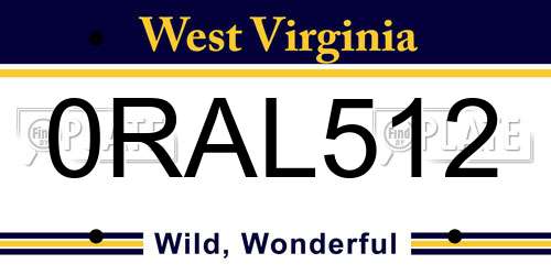 0RAL512 West Virginia License Plate