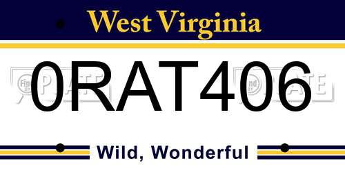 0RAT406 West Virginia License Plate