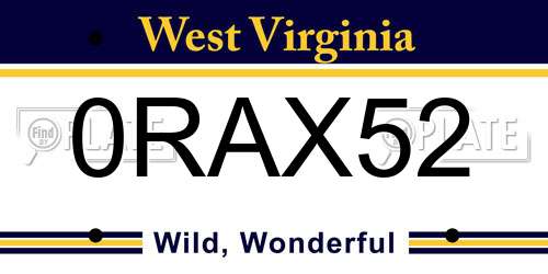 0RAX52 West Virginia License Plate
