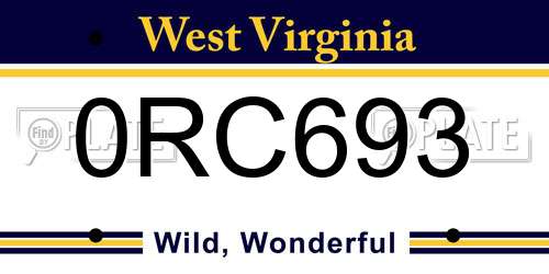 0RC693 West Virginia License Plate