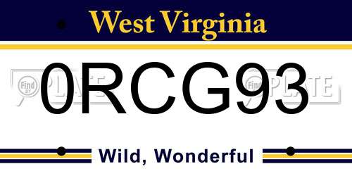 0RCG93 West Virginia License Plate
