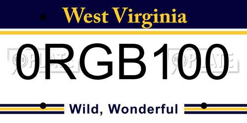 0RGB100 West Virginia License Plate