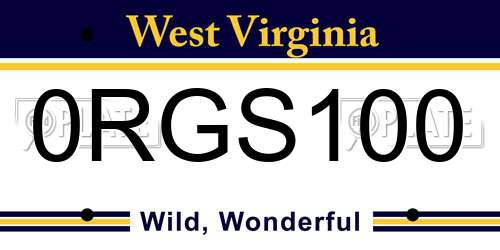 0RGS100 West Virginia License Plate