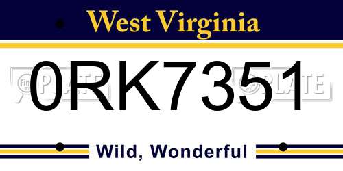 0RK7351 West Virginia License Plate
