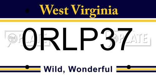 0RLP37 West Virginia License Plate