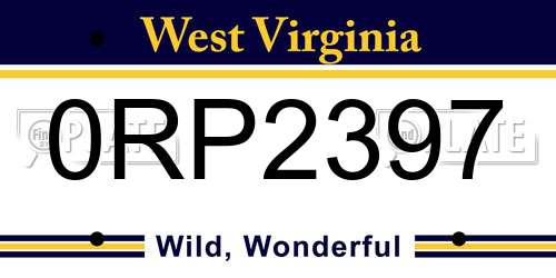 0RP2397 West Virginia License Plate