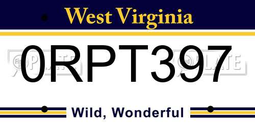 0RPT397 West Virginia License Plate