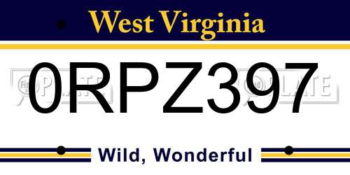0RPZ397 West Virginia License Plate