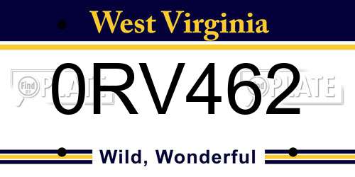 0RV462 West Virginia License Plate