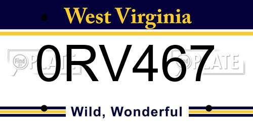0RV467 West Virginia License Plate