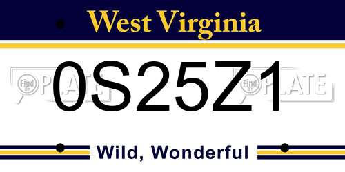 0S25Z1 West Virginia License Plate