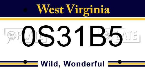 0S31B5 West Virginia License Plate