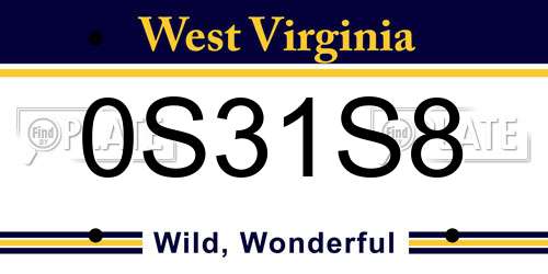 0S31S8 West Virginia License Plate