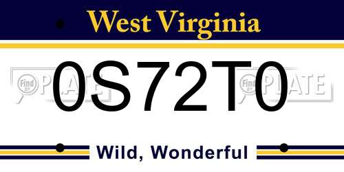0S72T0 West Virginia License Plate