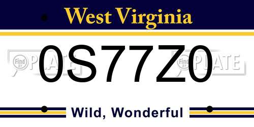 0S77Z0 West Virginia License Plate