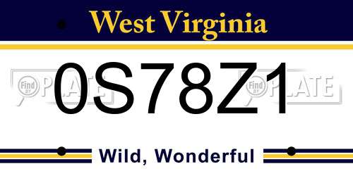 0S78Z1 West Virginia License Plate