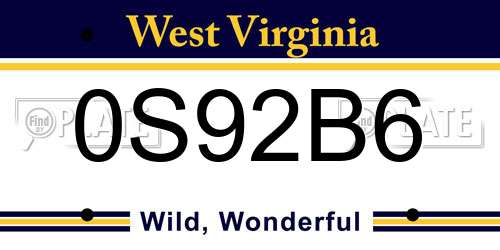 0S92B6 West Virginia License Plate