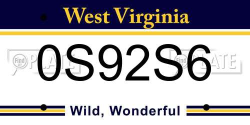 0S92S6 West Virginia License Plate