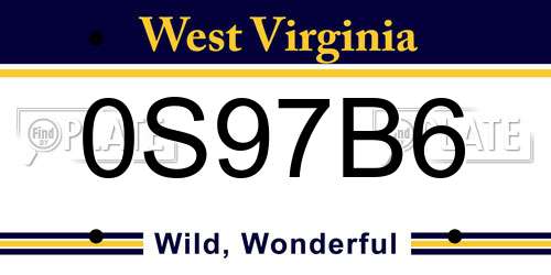 0S97B6 West Virginia License Plate