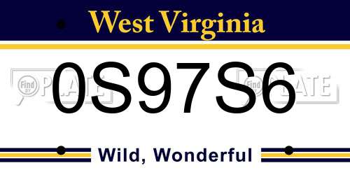 0S97S6 West Virginia License Plate