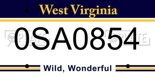 0SA0854 West Virginia License Plate