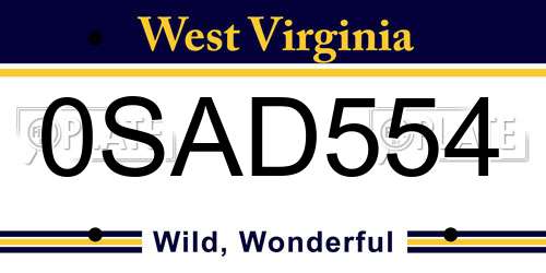 0SAD554 West Virginia License Plate
