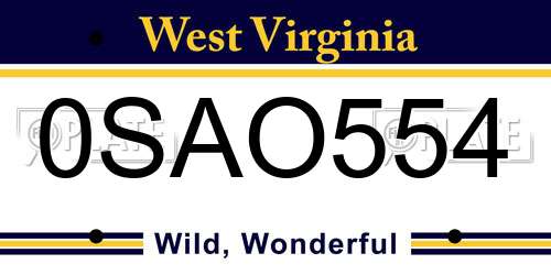 0SAO554 West Virginia License Plate