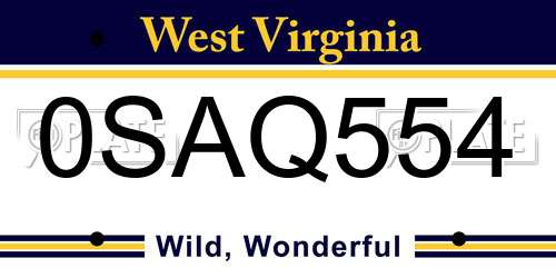 0SAQ554 West Virginia License Plate