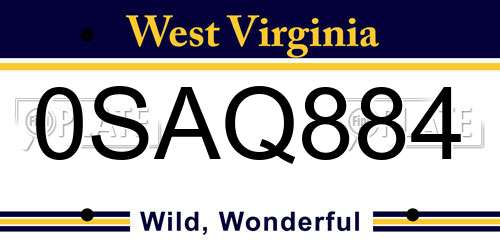 0SAQ884 West Virginia License Plate