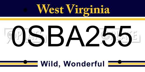 0SBA255 West Virginia License Plate