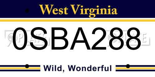 0SBA288 West Virginia License Plate
