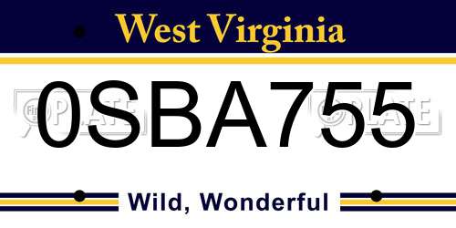 0SBA755 West Virginia License Plate