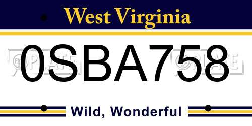 0SBA758 West Virginia License Plate