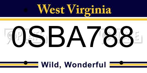 0SBA788 West Virginia License Plate