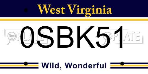 0SBK51 West Virginia License Plate