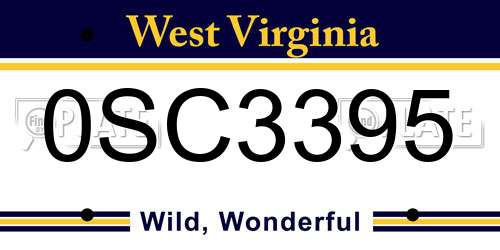 0SC3395 West Virginia License Plate