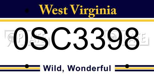 0SC3398 West Virginia License Plate