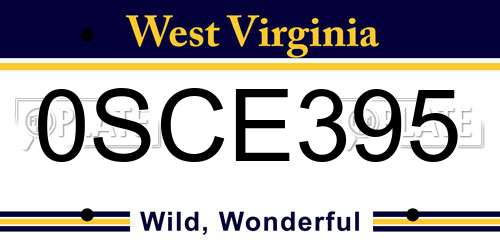 0SCE395 West Virginia License Plate