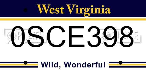 0SCE398 West Virginia License Plate